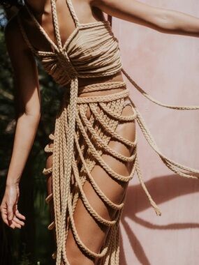 Braided Rope Two-Piece Set in Natural Tan